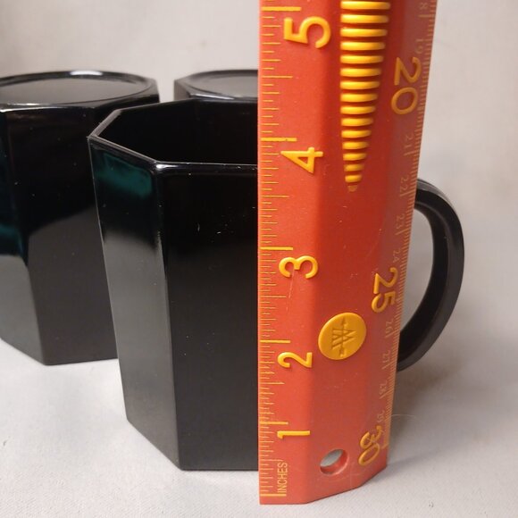 3 Arcoroc Octime Black Glass Octagon Coffee Mugs Tea Cups Vintage MCM France - Picture 8 of 16